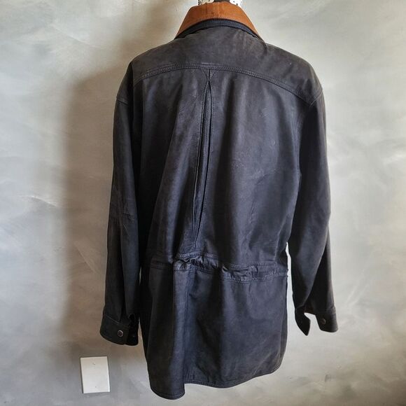 Vintage Leather Vera PELLE Barn Coat Jacket Italy Ash Black Brown Tan Size M - Picture 2 of 14
